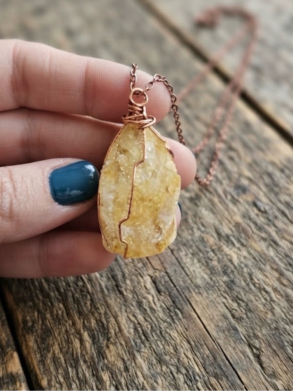 Calcite Pendant Necklace - Copper Wire Wrapped chain Included